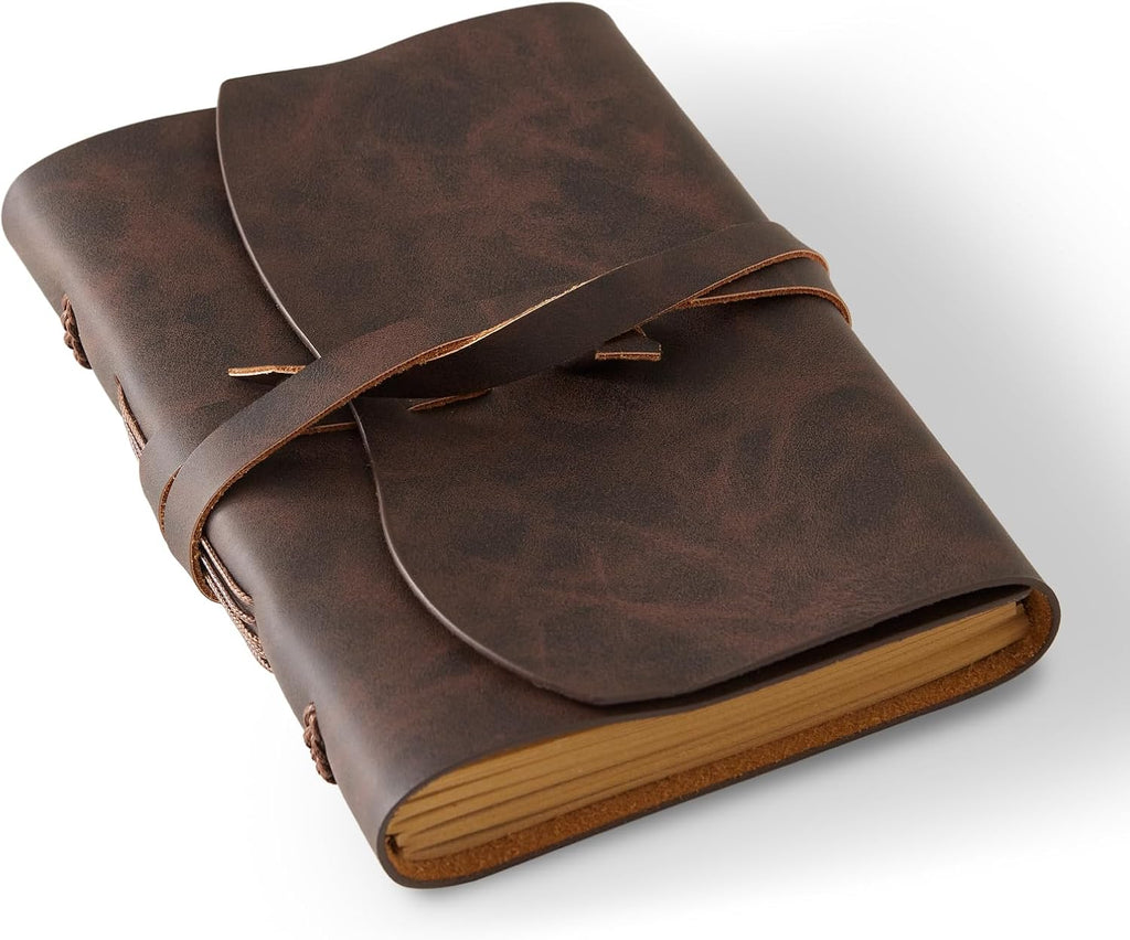 RILIHO Leather Journal Notepad, Small Notebook 4.8x6.5in (Dark Brown)
