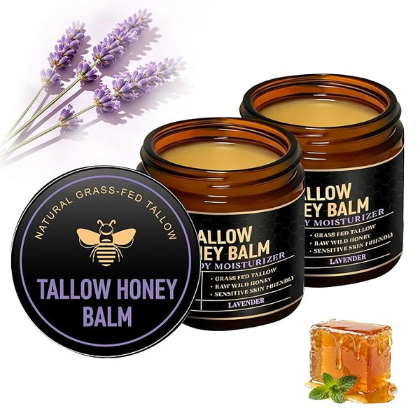 2 Pack Grass Fed Beef Tallow and Honey Balm for Face & Body Moisturizer