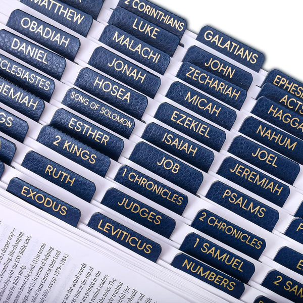 XKDOUS Blue Leather Bible Tabs, Gold Foil Bible Tabs