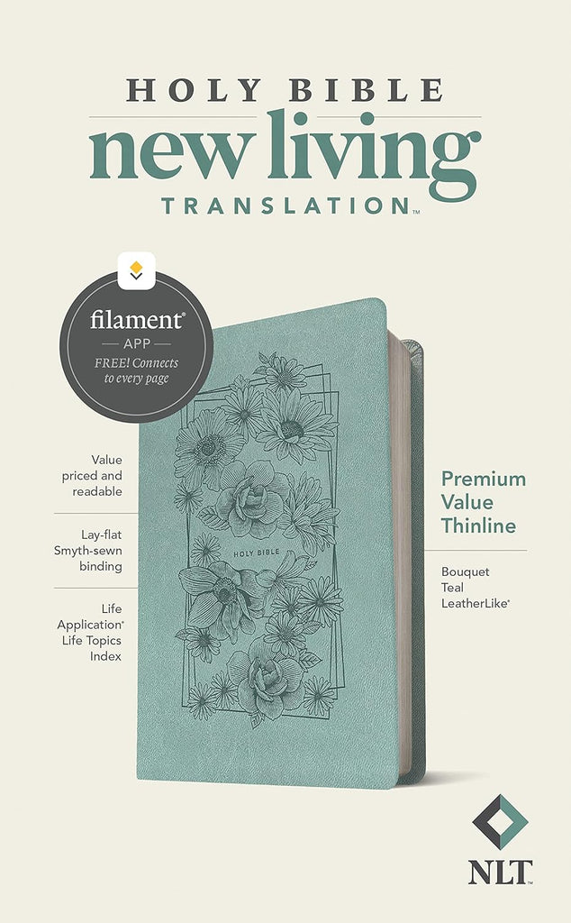 NLT Premium Value Thinline Bible (Bouquet Teal)