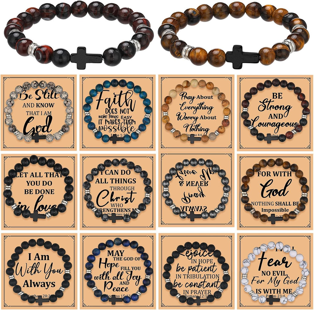 Cunno 12 Set Christian Cross Bracelets Bulk, Religious Beaded (Classic/Dark)